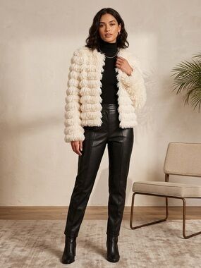 Edit by Nine Cream Faux Fur Shag Fringe Cropped Jacket - Small